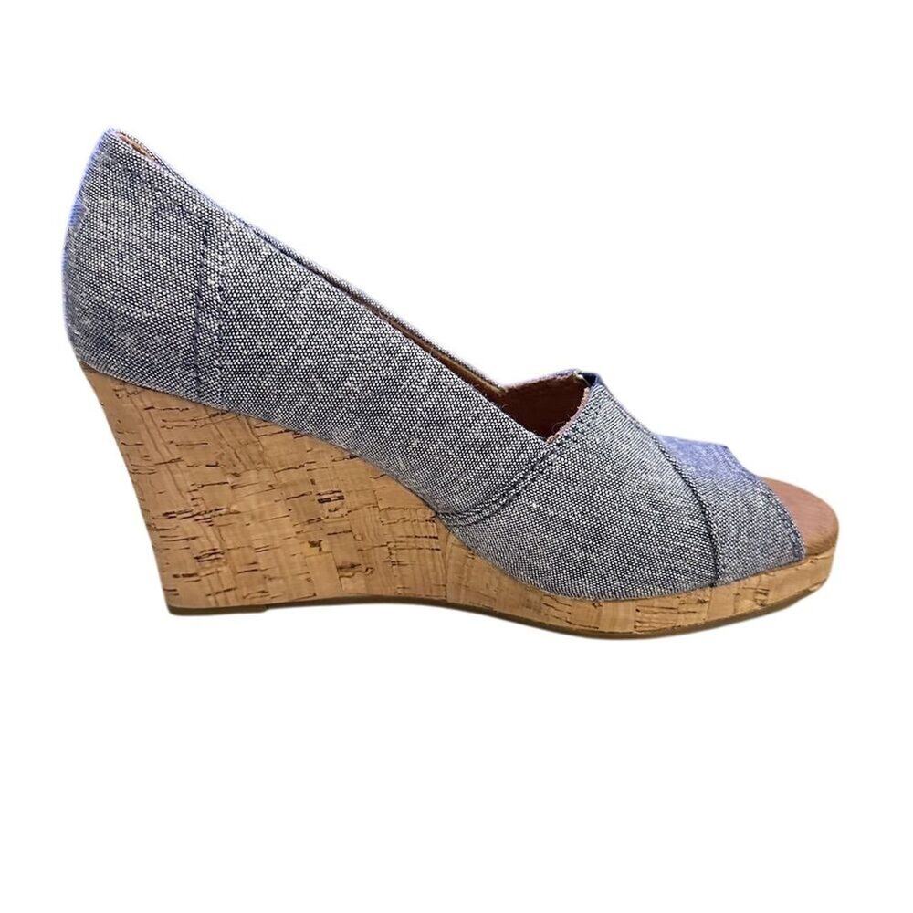 TOMS Women's Blue Chambray Wedge Slip-On Peep Toe Heels Casual size 6 - Picture 6 of 13